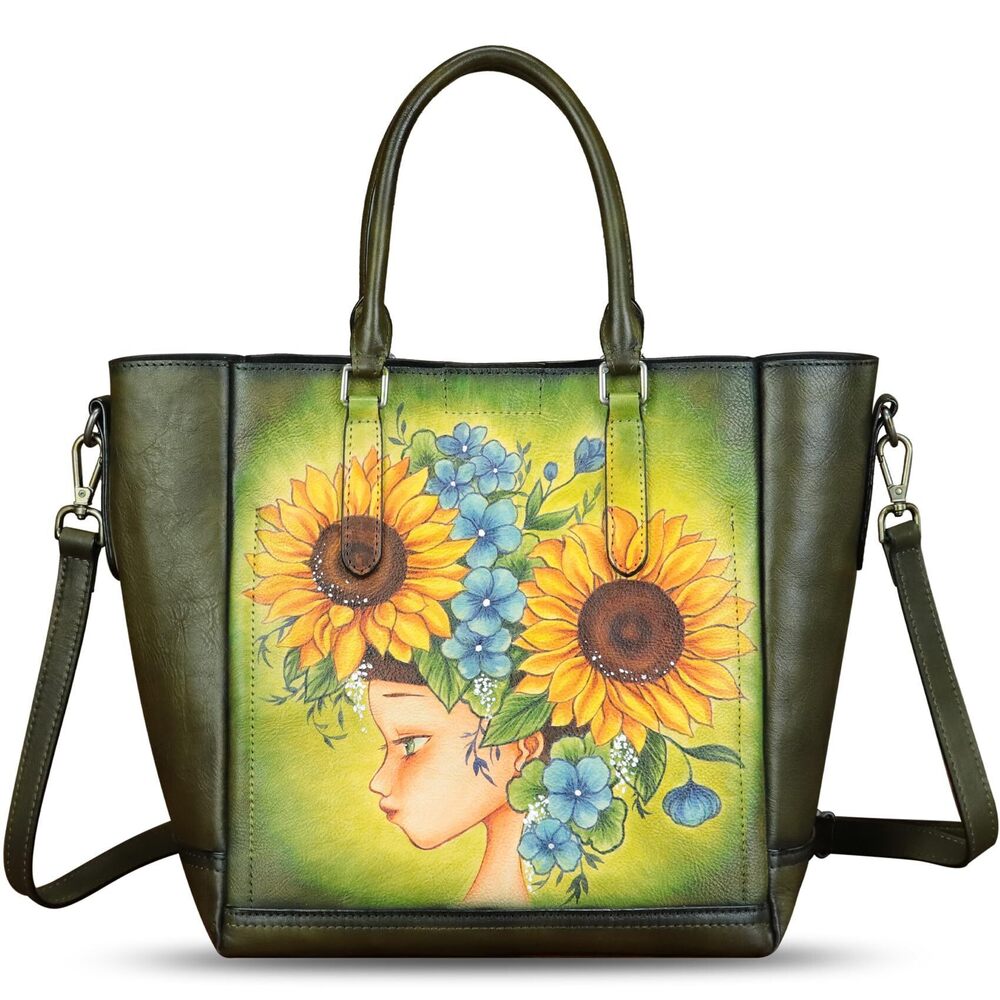 6269 Leather Handbag Hand Painted Leather Top Handle Satchel Handmade